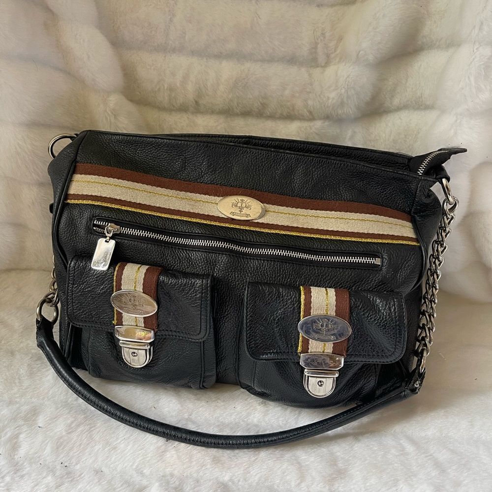 Christine Price leather black travel handbag with silver tone hardwares …